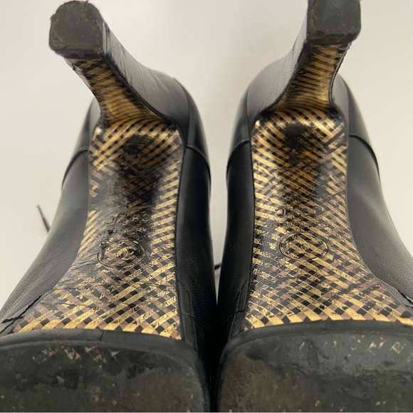 Chanel Black Leather CC Cap Toe Lace Up Platform Ankle Boots - Picture 12 of 16